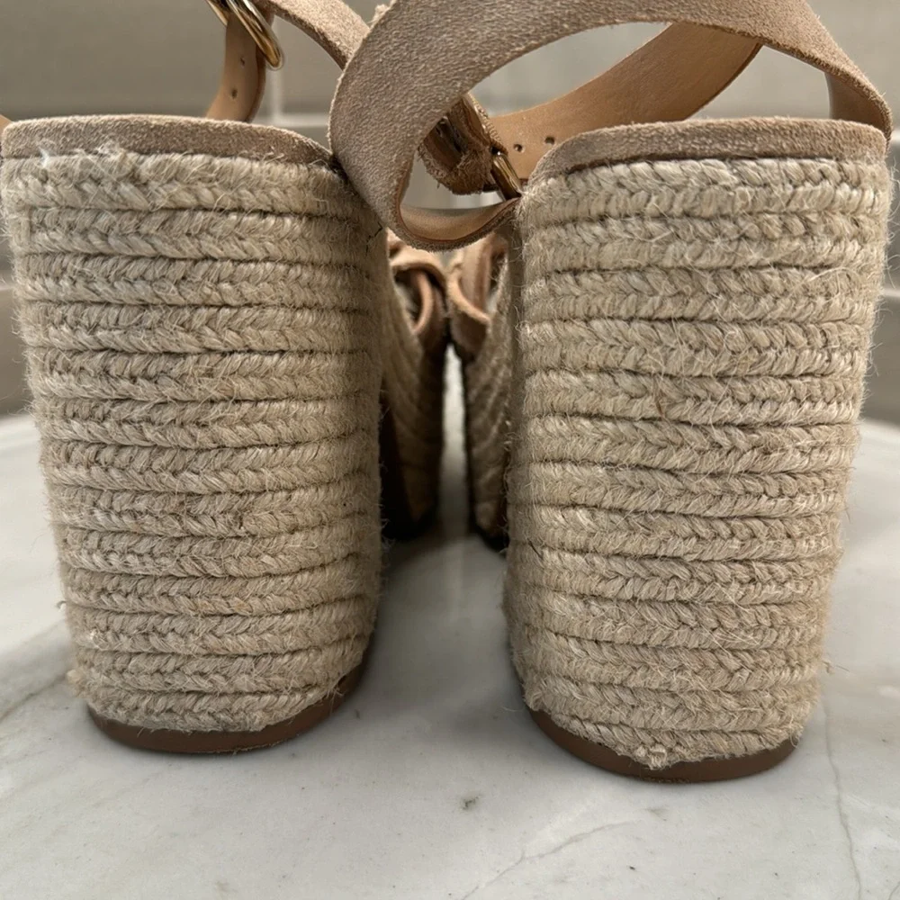 Marc Fisher ODILIA ESPADRILLE PLATFORM SANDAL Size7 M Natural Suede EUC